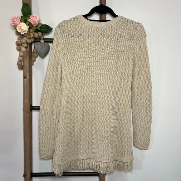J Jill Oatmeal Long Sleeve Knit Crew Neck Sweater with Fringe Size XS - Picture 5 of 7